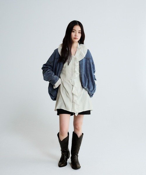 JEANASIS（ジーナシス）の「フリルチュニック/645460（チュニック・レディース・ブラック/ホワイト/ホワイト系その他・FREE）」の15枚目の写真