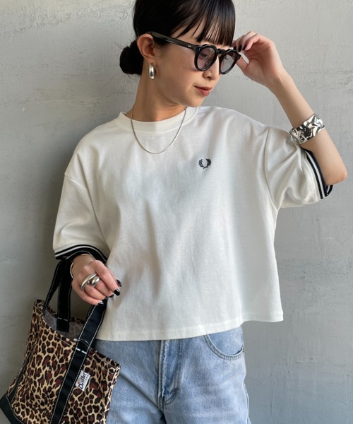 別注 ツインティップ ラインワンポイントロゴ刺繍 ショートポンチTシャツ FRED PERRY/フレッドペリー] 別注 ツインティップライン ワンポイント