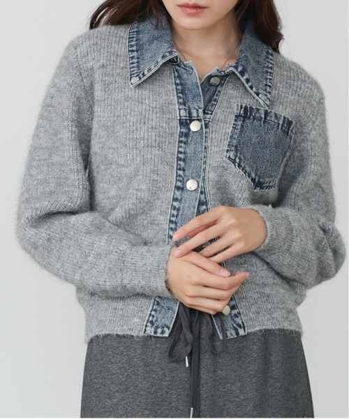 Bab（バブ）の「デニム切替ニットカーデ（カーディガン/ボレロ・レディース・チャコールグレー/グレー/アイボリー・FREE）」の13枚目の写真