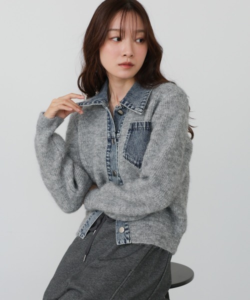 Bab（バブ）の「デニム切替ニットカーデ（カーディガン/ボレロ・レディース・チャコールグレー/グレー/アイボリー・FREE）」の20枚目の写真
