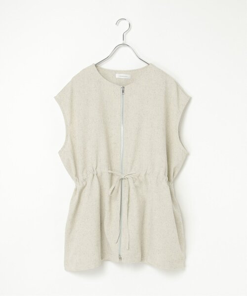 notch.(ノッチ)の「ツイードライクジップベスト(ダウンベスト・レディース・ベージュ/ブラック・M)」の2枚目の写真