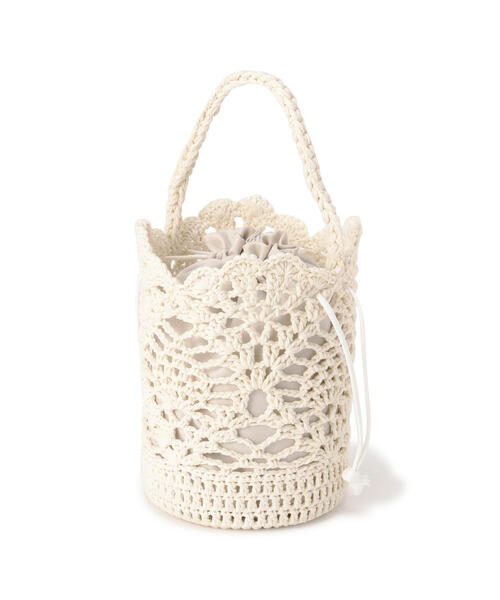 NATURAL BEAUTY BASIC（ナチュラルビューティーベーシック）の「◇クロッシェバケットバッグ（ハンドバッグ・レディース・ホワイト/ブラック・ﾌﾘ-）」の5枚目の写真