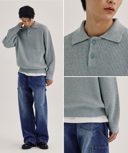 KIIMUIR(キミュア)の「ソフトテクスチャーボタンカラー ニット_ミント(ニット/セーター・メンズ・ミント・MEDIUM/LARGE/X-LARGE)」の2枚目の写真