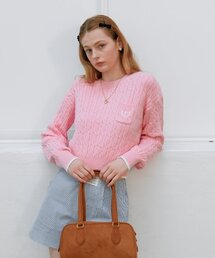 ROUND NECK CABLE KNIT PINK