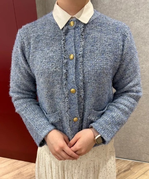 TOKYO SHIRTS（トウキョウシャツ）の「ファンシーツイード風 ニットジャケット（ニット/セーター・レディース・グレー/サックスブルー・M/L）」の13枚目の写真