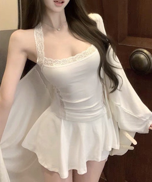 Lace Ladies（レースレディース）の「ソリッドカラー 配レース カップ付き ホルター キャミソール（キャミソール・レディース・ホワイト/グレー/ブラック・FREE）」の13枚目の写真