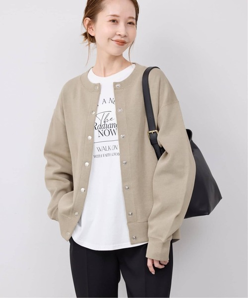 SLOBE IENA（スローブイエナ）の「《追加》ダブルフェイスジャージースナップカーディガン（カーディガン/ボレロ・レディース・ブラック/ブルー系その他/ベージュ系その他/サックスブルー・FREE）」の2枚目の写真