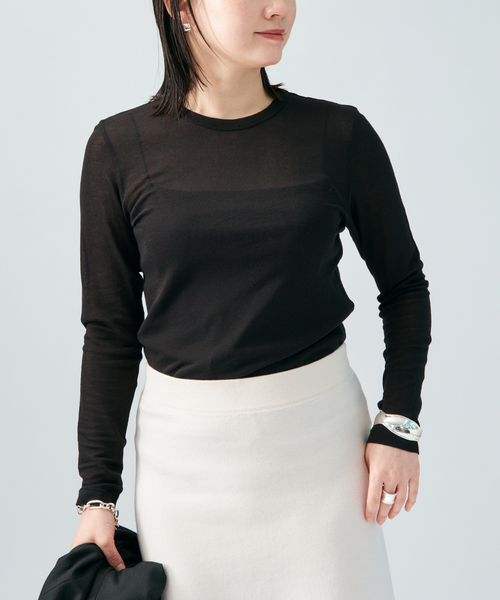 VERMEIL par iena(ヴェルメイユパーイエナ)の「シアーフライス クルーネックロングスリーブプルオーバー(Tシャツ/カットソー・レディース・ブラック/ピンク系その他/ホワイト・FREE)」の8枚目の写真