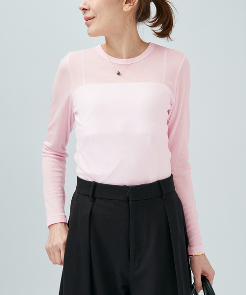 VERMEIL par iena(ヴェルメイユパーイエナ)の「シアーフライス クルーネックロングスリーブプルオーバー(Tシャツ/カットソー・レディース・ブラック/ピンク系その他/ホワイト・FREE)」の22枚目の写真