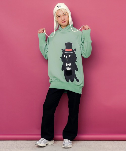 ScoLar Parity（スカラーパリティ）の「353136：ネコ裏毛フード付きチュニック（パーカー・レディース・グリーン・M）」の3枚目の写真