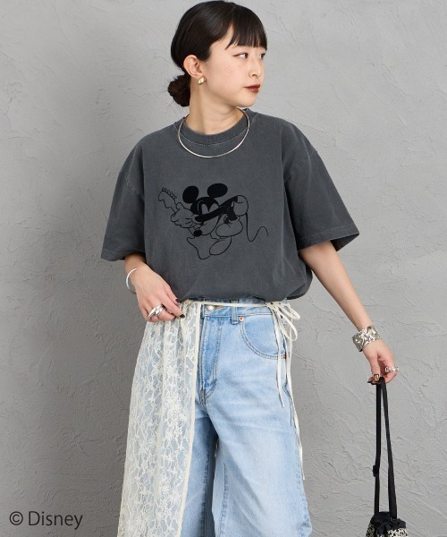 GOOD ROCK SPEED（グッドロックスピード）の「[GOOD ROCK SPEED/グッドロックスピード] 別注 MICKEY MOUSE / フロッキープリントTシャツ / ディズニー（Tシャツ/カットソー・レディース・チャコールグレー・M/L/XL）」の8枚目の写真