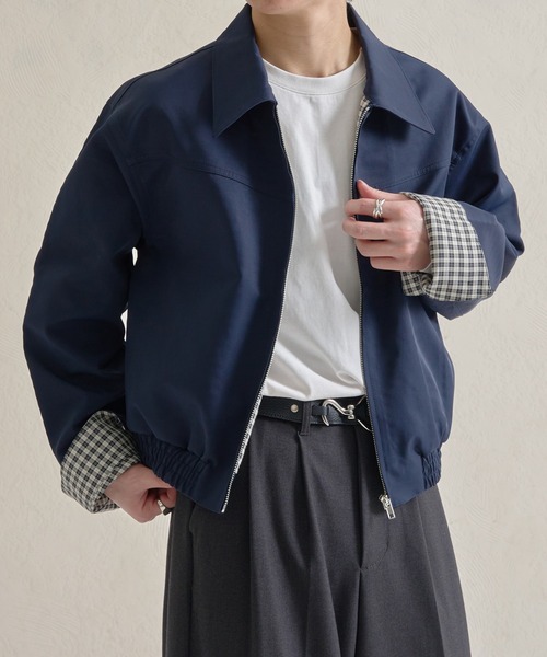 epnok（エプノック）の「ボンディングチェックショートZIPブルゾン（ブルゾン・メンズ・ネイビー/ブラック・SMALL/MEDIUM/LARGE）」の2枚目の写真