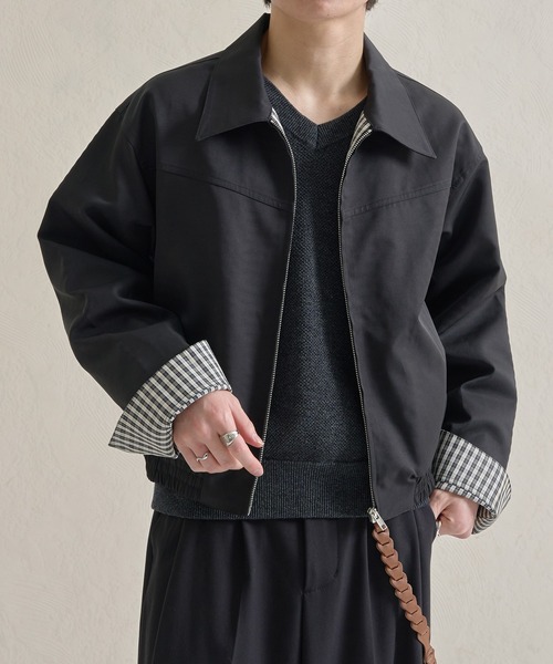 epnok（エプノック）の「ボンディングチェックショートZIPブルゾン（ブルゾン・メンズ・ネイビー/ブラック・SMALL/MEDIUM/LARGE）」の4枚目の写真