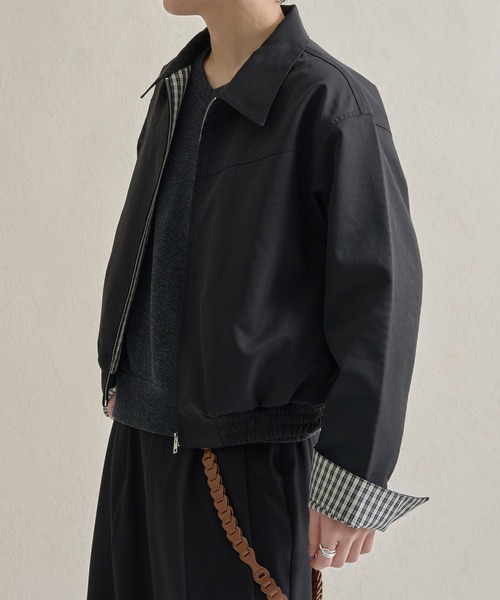 epnok（エプノック）の「ボンディングチェックショートZIPブルゾン（ブルゾン・メンズ・ネイビー/ブラック・SMALL/MEDIUM/LARGE）」の5枚目の写真