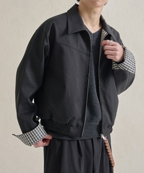 epnok（エプノック）の「ボンディングチェックショートZIPブルゾン（ブルゾン・メンズ・ネイビー/ブラック・SMALL/MEDIUM/LARGE）」の6枚目の写真