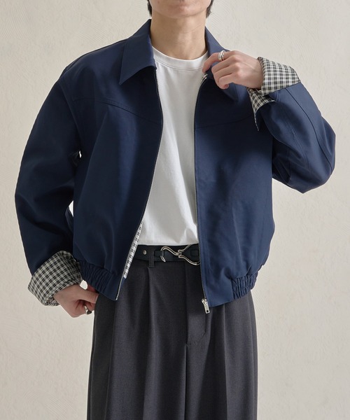 epnok（エプノック）の「ボンディングチェックショートZIPブルゾン（ブルゾン・メンズ・ネイビー/ブラック・SMALL/MEDIUM/LARGE）」の15枚目の写真