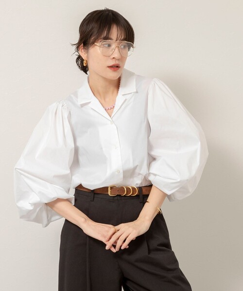 MAQWEL（マクウェル）の「【MAQWEL/マクウェル】ボリュームスリーブ開襟シャツ（シャツ/ブラウス・レディース・ブラック/オフホワイト・FREE）」の2枚目の写真