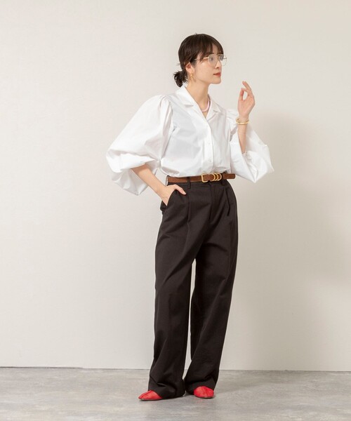 MAQWEL（マクウェル）の「【MAQWEL/マクウェル】ボリュームスリーブ開襟シャツ（シャツ/ブラウス・レディース・ブラック/オフホワイト・FREE）」の6枚目の写真