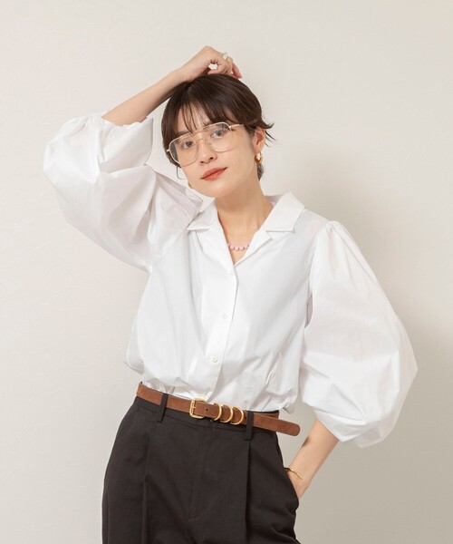 MAQWEL（マクウェル）の「【MAQWEL/マクウェル】ボリュームスリーブ開襟シャツ（シャツ/ブラウス・レディース・ブラック/オフホワイト・FREE）」の7枚目の写真