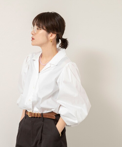 MAQWEL（マクウェル）の「【MAQWEL/マクウェル】ボリュームスリーブ開襟シャツ（シャツ/ブラウス・レディース・ブラック/オフホワイト・FREE）」の10枚目の写真