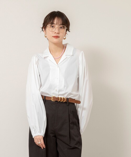 MAQWEL（マクウェル）の「【MAQWEL/マクウェル】ボリュームスリーブ開襟シャツ（シャツ/ブラウス・レディース・ブラック/オフホワイト・FREE）」の11枚目の写真