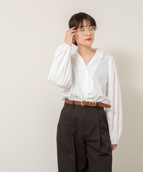 MAQWEL（マクウェル）の「【MAQWEL/マクウェル】ボリュームスリーブ開襟シャツ（シャツ/ブラウス・レディース・ブラック/オフホワイト・FREE）」の12枚目の写真