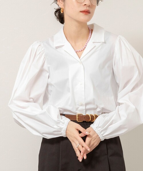 MAQWEL（マクウェル）の「【MAQWEL/マクウェル】ボリュームスリーブ開襟シャツ（シャツ/ブラウス・レディース・ブラック/オフホワイト・FREE）」の13枚目の写真