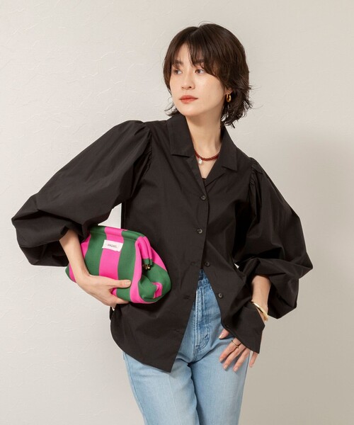 MAQWEL（マクウェル）の「【MAQWEL/マクウェル】ボリュームスリーブ開襟シャツ（シャツ/ブラウス・レディース・ブラック/オフホワイト・FREE）」の19枚目の写真