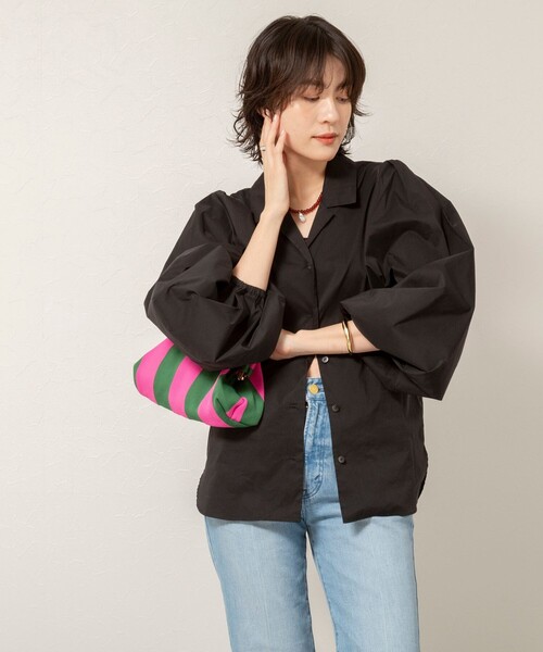 MAQWEL（マクウェル）の「【MAQWEL/マクウェル】ボリュームスリーブ開襟シャツ（シャツ/ブラウス・レディース・ブラック/オフホワイト・FREE）」の20枚目の写真