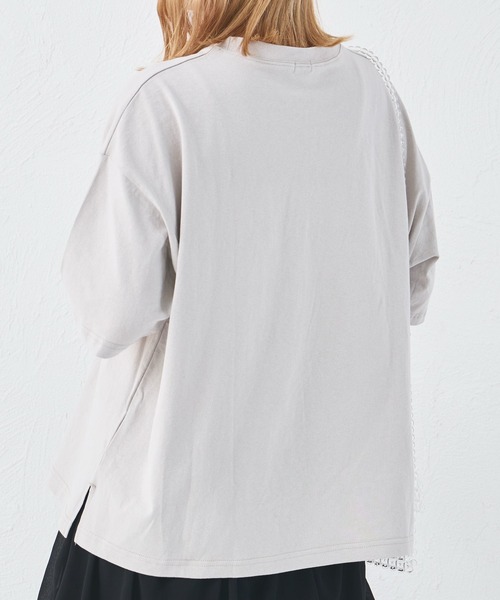 pairmanon(ペアマノン)の「【綿100%】【リンクコーデ】【ママサイズ】ロゴプリント ルーズ半袖Tシャツ(Tシャツ/カットソー・レディース・ブルー/ピンク系その他/グレイッシュベージュ・FREE)」の5枚目の写真