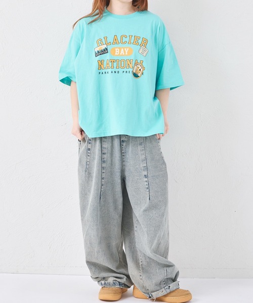pairmanon(ペアマノン)の「【綿100%】【リンクコーデ】【ママサイズ】ロゴプリント ルーズ半袖Tシャツ(Tシャツ/カットソー・レディース・ブルー/ピンク系その他/グレイッシュベージュ・FREE)」の10枚目の写真