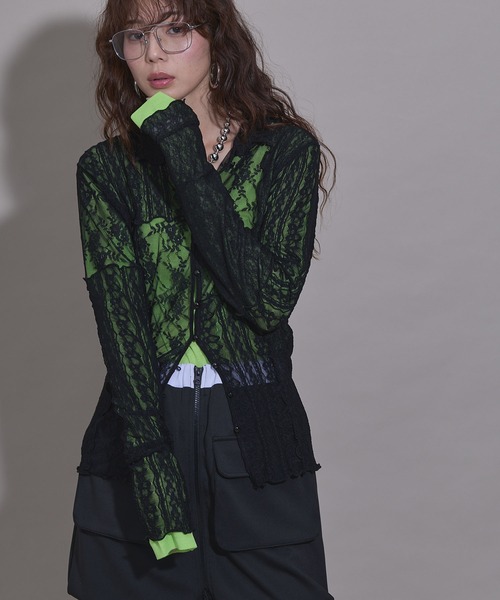 bohmal（ボマール）の「レースパッチワーク襟つきカーディガン（カーディガン/ボレロ・レディース・アイボリー/ブラック・FREE）」の2枚目の写真