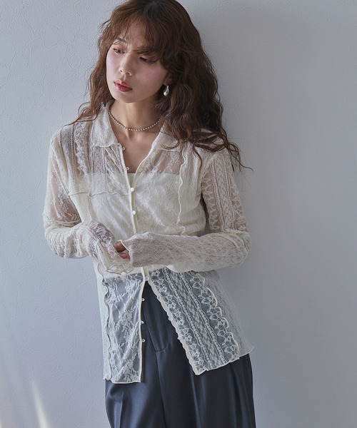 bohmal（ボマール）の「レースパッチワーク襟つきカーディガン（カーディガン/ボレロ・レディース・アイボリー/ブラック・FREE）」の9枚目の写真