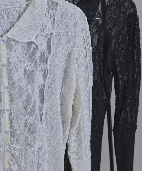 bohmal（ボマール）の「レースパッチワーク襟つきカーディガン（カーディガン/ボレロ・レディース・アイボリー/ブラック・FREE）」の4枚目の写真