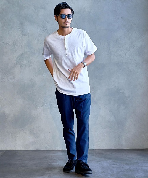 SILVER BULLET(シルバーバレット)の「『JEMORGAN LONG JOHNS/ジェーイーモーガンロングジョーンズ』フライス半袖ヘンリーTシャツ【+】(Tシャツ/カットソー・メンズ・チャコール/ブラック/杢グレー/オフホワイト・L/XL/M)」の8枚目の写真