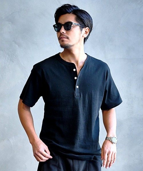 SILVER BULLET(シルバーバレット)の「『JEMORGAN LONG JOHNS/ジェーイーモーガンロングジョーンズ』フライス半袖ヘンリーTシャツ【+】(Tシャツ/カットソー・メンズ・チャコール/ブラック/杢グレー/オフホワイト・L/XL/M)」の9枚目の写真