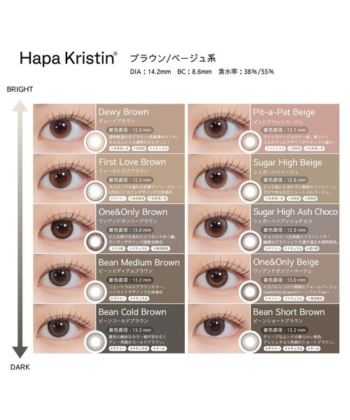 Hapa Kristin（ハパクリスティン）の「Hapa Kristin 1DAY 10枚入り ビーンクリスティン コールドブラウン 正規品（コンタクトレンズ・カラコン・レディース・ブラウン・±0.00/-0.50/-1.00/-1.25/-1.50/-1.75/-2.00/-2.25/-2.50/-2.75/-3.00/-3.25/-3.50/-3.75/-4.00/-4.25/-4.50/-4.75/-5.00/-5.50/-6.00）」の5枚目の写真