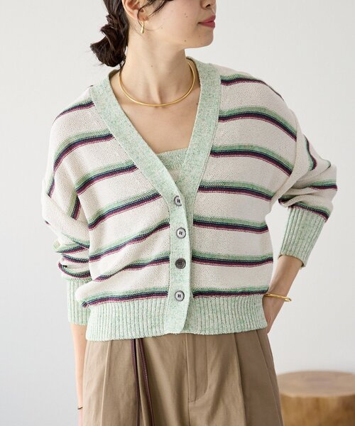 RIVE DROITE（リヴドロワ）の「予約【存在感抜群】マルチボーダーカーデ（カーディガン/ボレロ・レディース・ホワイト系その他/ブラウン・FREE）」の7枚目の写真