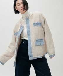 LARUTA | 【LARUTA】ツイード×デニムノーカラージャケット(ノーカラージャケット)