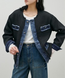 LARUTA（ラルータ）の「【LARUTA】ツイード×デニムノーカラージャケット（ノーカラージャケット）」