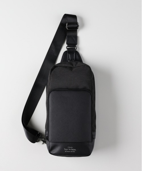 BACK NUMBER(バックナンバー)の「BACK NUMBER(バックナンバー)【メンズ】杢調ポリコンビスリングバッグ(ショルダーバッグ・メンズ・ブラック/グレー・ONE SIZE)」の2枚目の写真