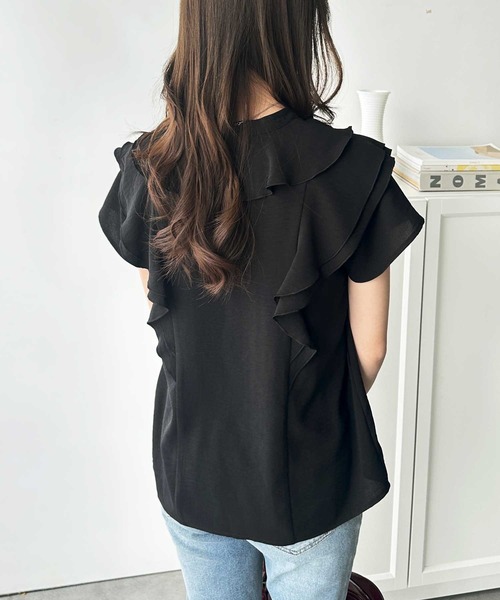GeeRA（ジーラ）の「ラッフルフリルハーフスリーブブラウス（シャツ/ブラウス・レディース・ブラック/アイボリー・MEDIUM/LARGE/X-LARGE）」の14枚目の写真