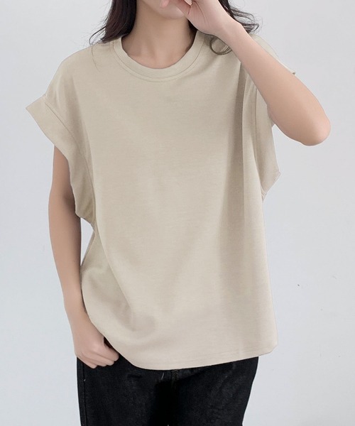 LOWO(ロワ)の「フレンチスリーブ半袖Tシャツ(Tシャツ/カットソー・レディース・チャコールグレー/グレー/ホワイト/ブラック/ベージュ・FREE)」の5枚目の写真