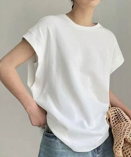 LOWO(ロワ)の「フレンチスリーブ半袖Tシャツ(Tシャツ/カットソー・レディース・チャコールグレー/グレー/ホワイト/ブラック/ベージュ・FREE)」の1枚目の写真