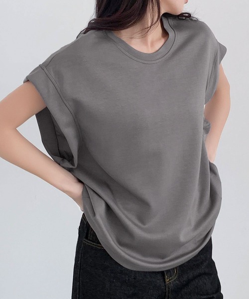 LOWO(ロワ)の「フレンチスリーブ半袖Tシャツ(Tシャツ/カットソー・レディース・チャコールグレー/グレー/ホワイト/ブラック/ベージュ・FREE)」の3枚目の写真
