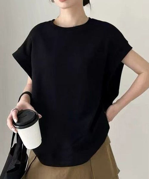 LOWO(ロワ)の「フレンチスリーブ半袖Tシャツ(Tシャツ/カットソー・レディース・チャコールグレー/グレー/ホワイト/ブラック/ベージュ・FREE)」の2枚目の写真