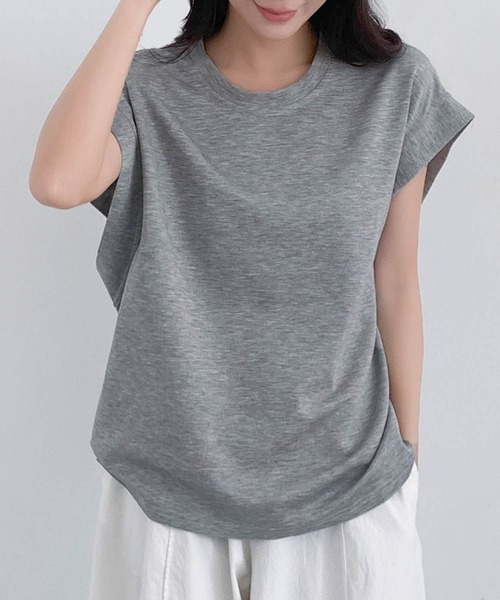 LOWO(ロワ)の「フレンチスリーブ半袖Tシャツ(Tシャツ/カットソー・レディース・チャコールグレー/グレー/ホワイト/ブラック/ベージュ・FREE)」の22枚目の写真