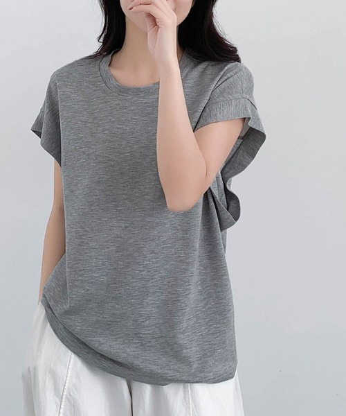 LOWO(ロワ)の「フレンチスリーブ半袖Tシャツ(Tシャツ/カットソー・レディース・チャコールグレー/グレー/ホワイト/ブラック/ベージュ・FREE)」の21枚目の写真