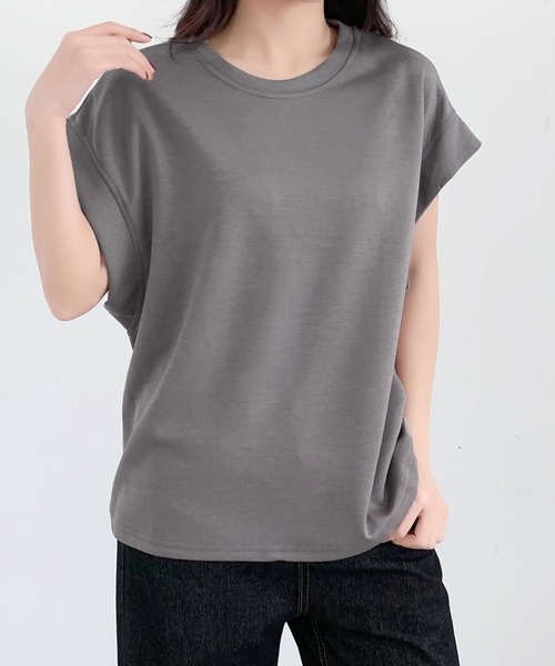 LOWO(ロワ)の「フレンチスリーブ半袖Tシャツ(Tシャツ/カットソー・レディース・チャコールグレー/グレー/ホワイト/ブラック/ベージュ・FREE)」の20枚目の写真
