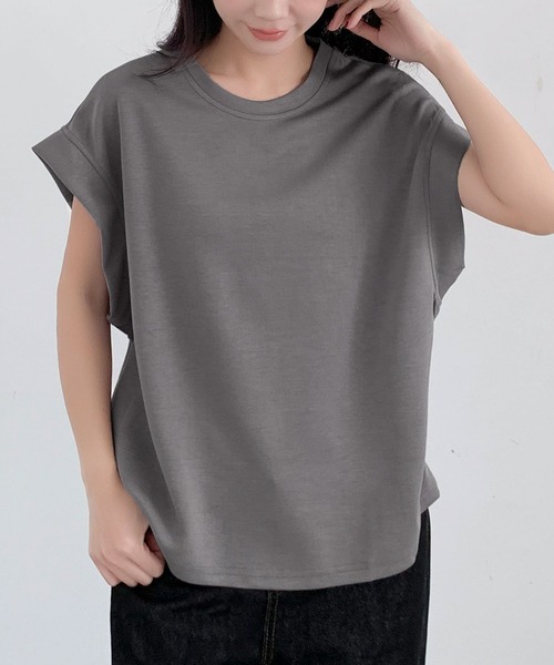 LOWO(ロワ)の「フレンチスリーブ半袖Tシャツ(Tシャツ/カットソー・レディース・チャコールグレー/グレー/ホワイト/ブラック/ベージュ・FREE)」の19枚目の写真